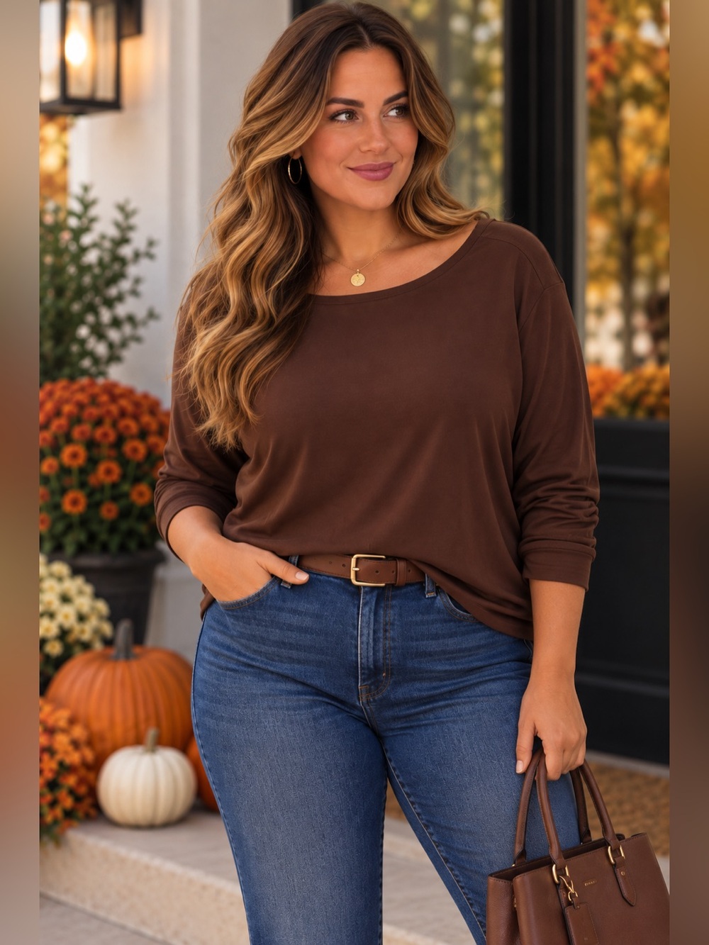 Lauren Ralph Lauren Chocolate Brown Boat Neck Top NWT
